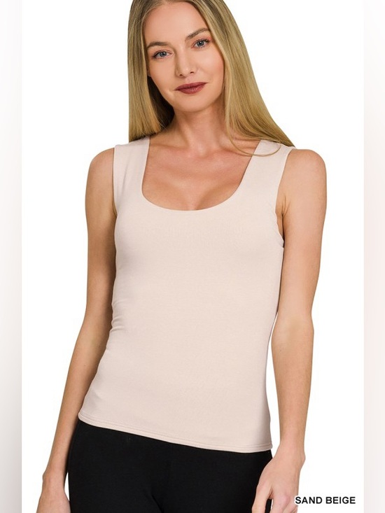 Zenana Outfitters Tops - DOUBLE LAYERED TANK TOP IN SAND BEIGE